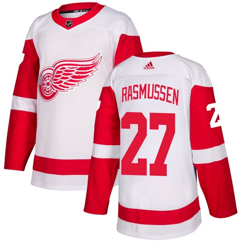 Men's Adidas Detroit Red Wings #27 Michael Rasmussen Authentic White Away NHL Jersey