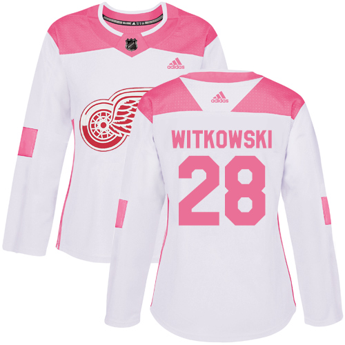 Women's Adidas Detroit Red Wings #28 Luke Witkowski Authentic White/Pink Fashion NHL Jersey