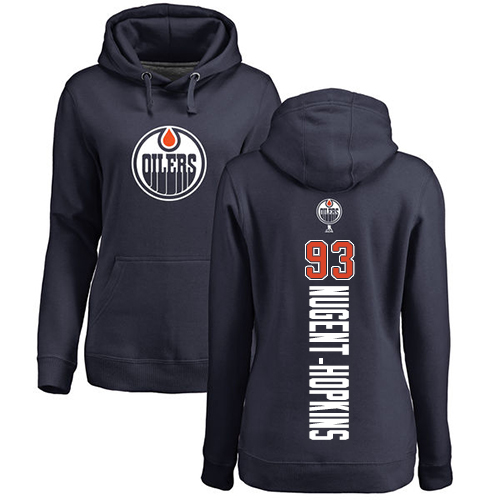 NHL Women's Adidas Edmonton Oilers #93 Ryan Nugent-Hopkins Navy Blue Backer Pullover Hoodie