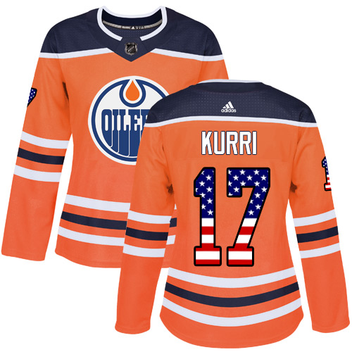 Women's Adidas Edmonton Oilers #17 Jari Kurri Authentic Orange USA Flag Fashion NHL Jersey