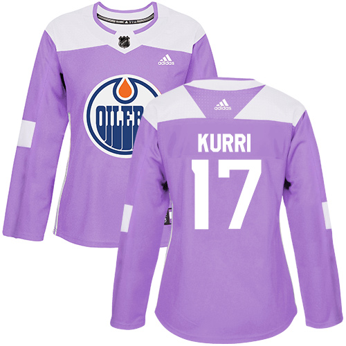 Women's Adidas Edmonton Oilers #17 Jari Kurri Authentic Purple Fights Cancer Practice NHL Jersey