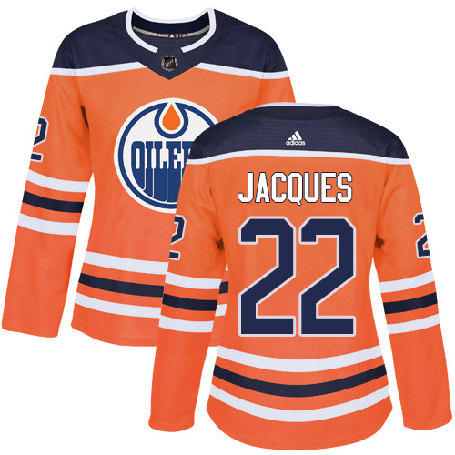 Women's Adidas Edmonton Oilers #22 Jean-Francois Jacques Authentic Orange Home NHL Jersey
