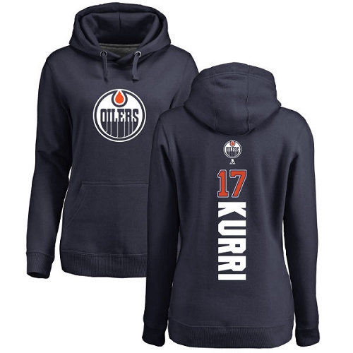 NHL Women's Adidas Edmonton Oilers #17 Jari Kurri Navy Blue Backer Pullover Hoodie