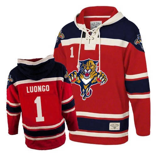 Men's Old Time Hockey Florida Panthers #1 Roberto Luongo Premier Red Sawyer Hooded Sweatshirt