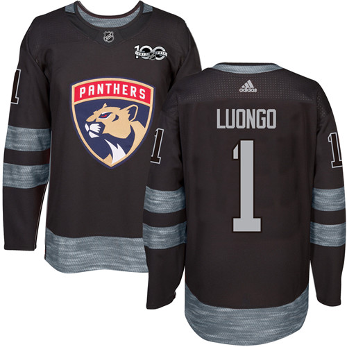 Men's Adidas Florida Panthers #1 Roberto Luongo Authentic Black 1917-2017 100th Anniversary NHL Jersey