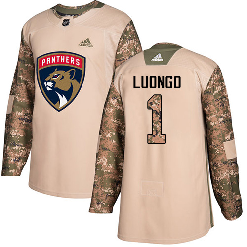 Youth Adidas Florida Panthers #1 Roberto Luongo Authentic Camo Veterans Day Practice NHL Jersey