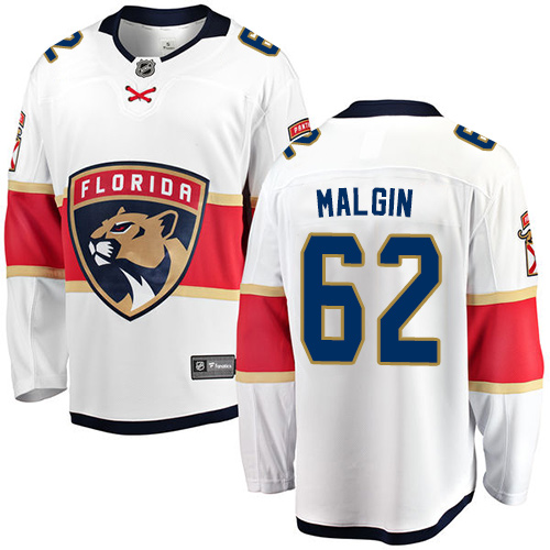 Youth Florida Panthers #62 Denis Malgin Authentic White Away Fanatics Branded Breakaway NHL Jersey