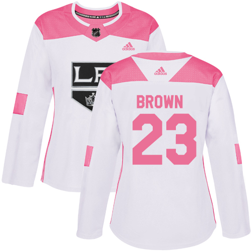 Women's Adidas Los Angeles Kings #23 Dustin Brown Authentic White/Pink Fashion NHL Jersey
