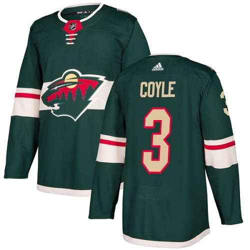 Men's Adidas Minnesota Wild #3 Charlie Coyle Authentic Green Home NHL Jersey