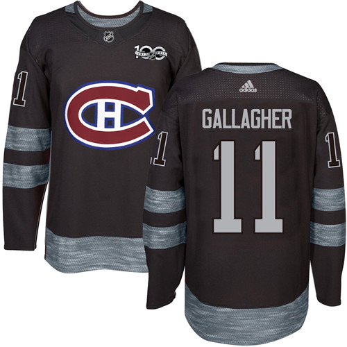 Men's Adidas Montreal Canadiens #11 Brendan Gallagher Authentic Black 1917-2017 100th Anniversary NHL Jersey