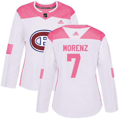 Women's Adidas Montreal Canadiens #7 Howie Morenz Authentic White/Pink Fashion NHL Jersey