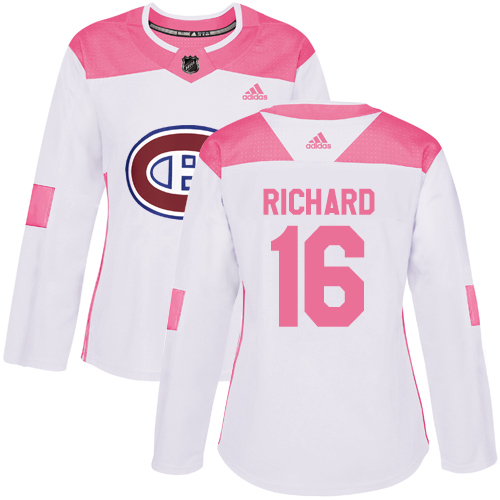 Women's Adidas Montreal Canadiens #16 Henri Richard Authentic White/Pink Fashion NHL Jersey