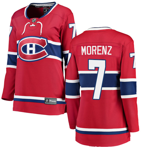 Women's Montreal Canadiens #7 Howie Morenz Authentic Red Home Fanatics Branded Breakaway NHL Jersey