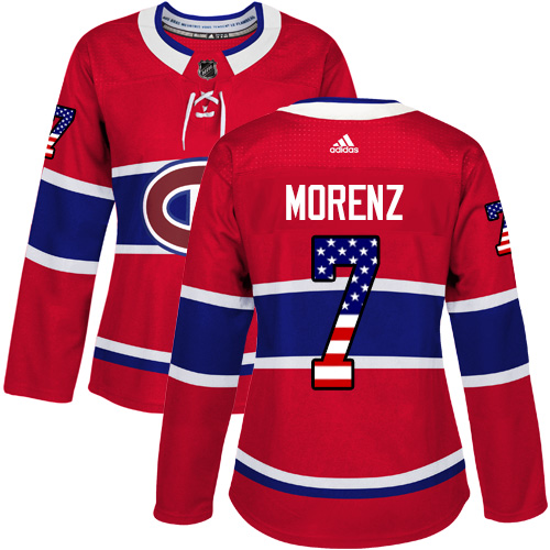 Women's Adidas Montreal Canadiens #7 Howie Morenz Authentic Red USA Flag Fashion NHL Jersey