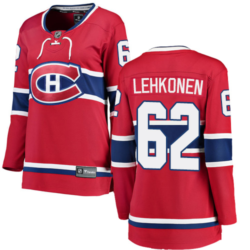 Women's Montreal Canadiens #62 Artturi Lehkonen Authentic Red Home Fanatics Branded Breakaway NHL Jersey