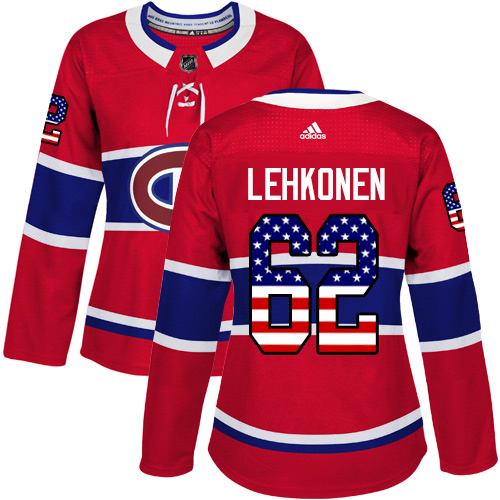 Women's Adidas Montreal Canadiens #62 Artturi Lehkonen Authentic Red USA Flag Fashion NHL Jersey