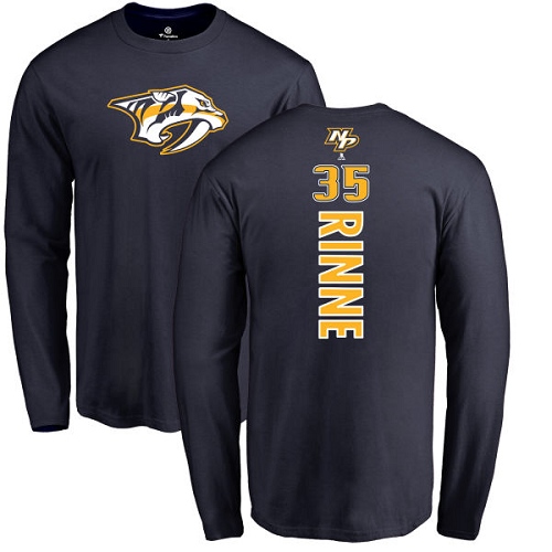 NHL Adidas Nashville Predators #35 Pekka Rinne Navy Blue Backer Long Sleeve T-Shirt