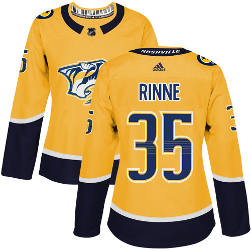 Women's Adidas Nashville Predators #35 Pekka Rinne Authentic Gold Home NHL Jersey