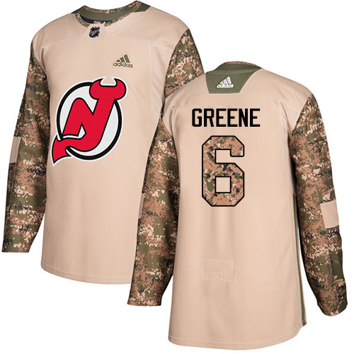 Men's Adidas New Jersey Devils #6 Andy Greene Authentic Camo Veterans Day Practice NHL Jersey
