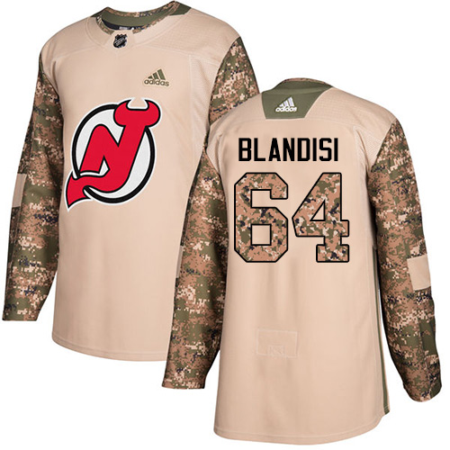 Men's Adidas New Jersey Devils #64 Joseph Blandisi Authentic Camo Veterans Day Practice NHL Jersey