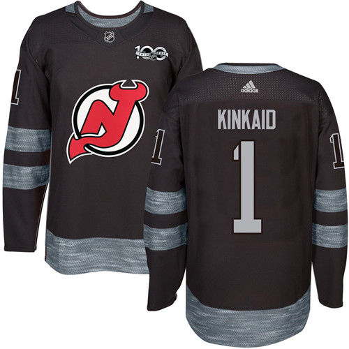 Men's Adidas New Jersey Devils #1 Keith Kinkaid Premier Black 1917-2017 100th Anniversary NHL Jersey