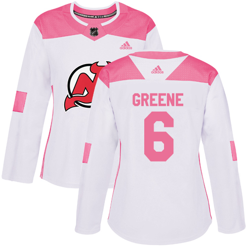 Women's Adidas New Jersey Devils #6 Andy Greene Authentic White/Pink Fashion NHL Jersey