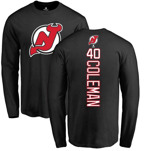 NHL Adidas New Jersey Devils #40 Blake Coleman Black Backer Long Sleeve T-Shirt