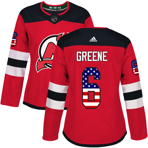 Women's Adidas New Jersey Devils #6 Andy Greene Authentic Red USA Flag Fashion NHL Jersey