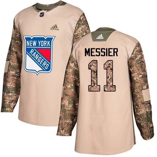 Men's Adidas New York Rangers #11 Mark Messier Authentic Camo Veterans Day Practice NHL Jersey
