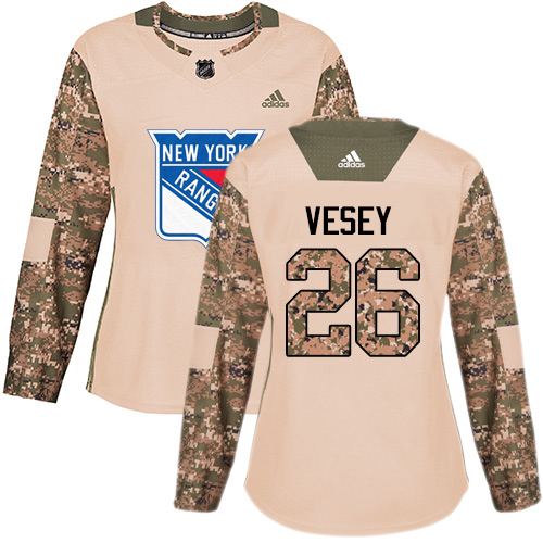 Women's Adidas New York Rangers #26 Jimmy Vesey Authentic Camo Veterans Day Practice NHL Jersey
