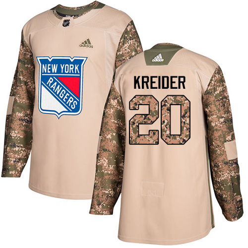 Youth Adidas New York Rangers #20 Chris Kreider Authentic Camo Veterans Day Practice NHL Jersey