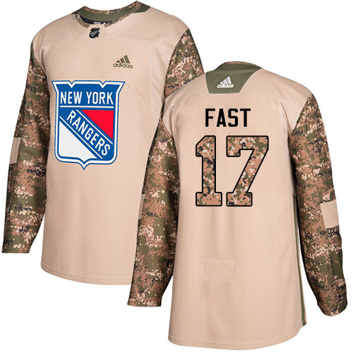 Youth Adidas New York Rangers #17 Jesper Fast Authentic Camo Veterans Day Practice NHL Jersey