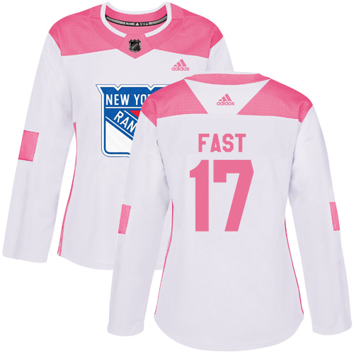 Women's Adidas New York Rangers #17 Jesper Fast Authentic White/Pink Fashion NHL Jersey