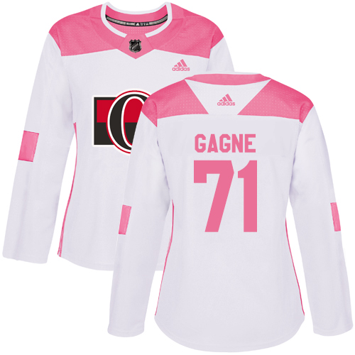 Women's Adidas Ottawa Senators #71 Gabriel Gagne Authentic White/Pink Fashion NHL Jersey