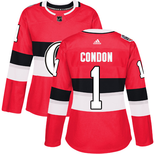 Women's Adidas Ottawa Senators #1 Mike Condon Authentic Red 2017 100 Classic NHL Jersey