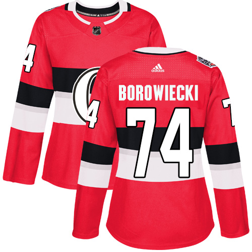 Women's Adidas Ottawa Senators #74 Mark Borowiecki Authentic Red 2017 100 Classic NHL Jersey
