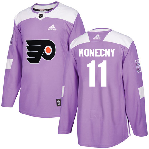 Men's Adidas Philadelphia Flyers #11 Travis Konecny Authentic Purple Fights Cancer Practice NHL Jersey