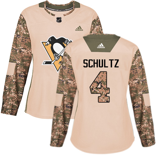 Women's Adidas Pittsburgh Penguins #4 Justin Schultz Authentic Camo Veterans Day Practice NHL Jersey