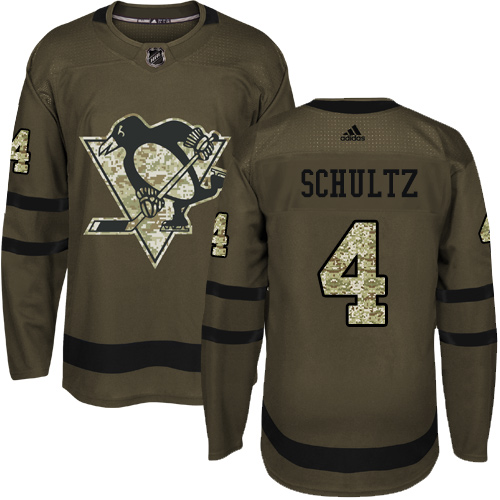 Youth Adidas Pittsburgh Penguins #4 Justin Schultz Authentic Green Salute to Service NHL Jersey