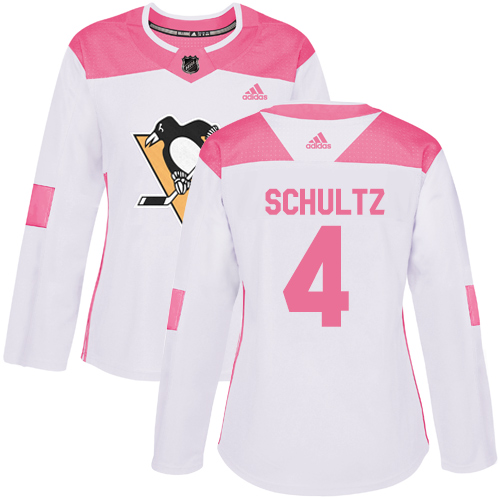 Women's Adidas Pittsburgh Penguins #4 Justin Schultz Authentic White/Pink Fashion NHL Jersey