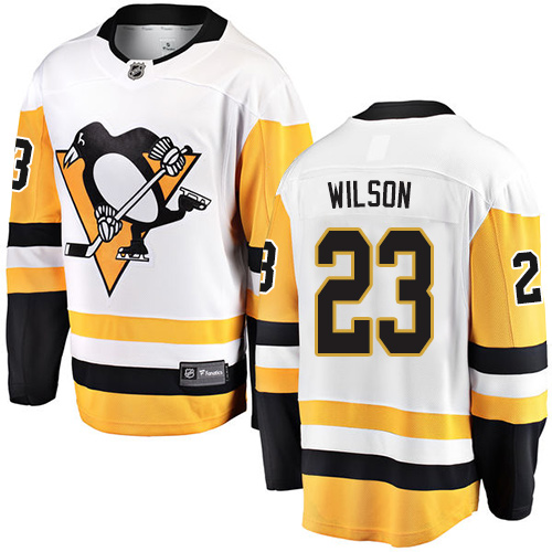 Men's Pittsburgh Penguins #23 Scott Wilson Authentic White Away Fanatics Branded Breakaway NHL Jersey