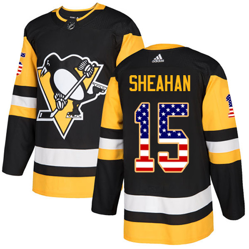Men's Adidas Pittsburgh Penguins #15 Riley Sheahan Authentic Black USA Flag Fashion NHL Jersey