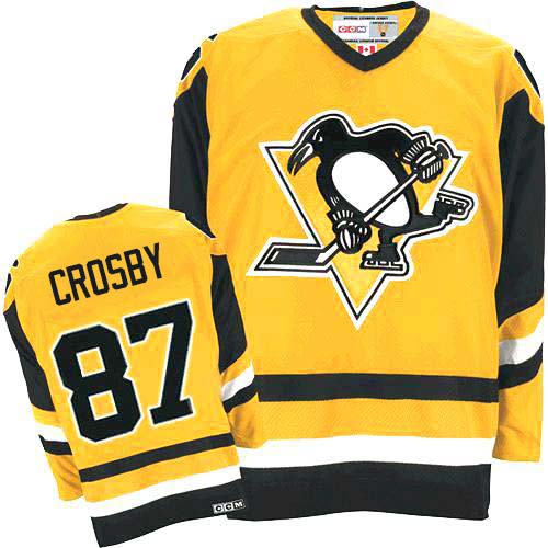 Men's CCM Pittsburgh Penguins #87 Sidney Crosby Premier Yellow Throwback NHL Jersey
