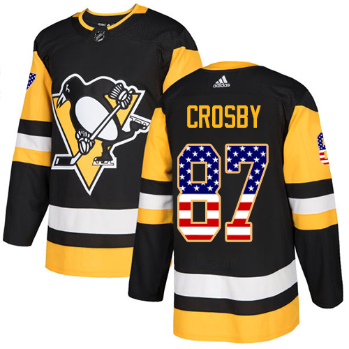 Men's Adidas Pittsburgh Penguins #87 Sidney Crosby Authentic Black USA Flag Fashion NHL Jersey