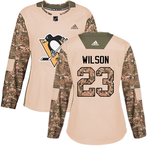 Women's Adidas Pittsburgh Penguins #23 Scott Wilson Authentic Camo Veterans Day Practice NHL Jersey