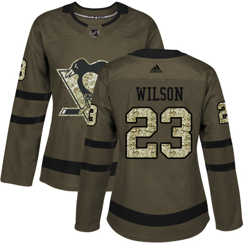 Women's Adidas Pittsburgh Penguins #23 Scott Wilson Authentic Green Salute to Service NHL Jersey