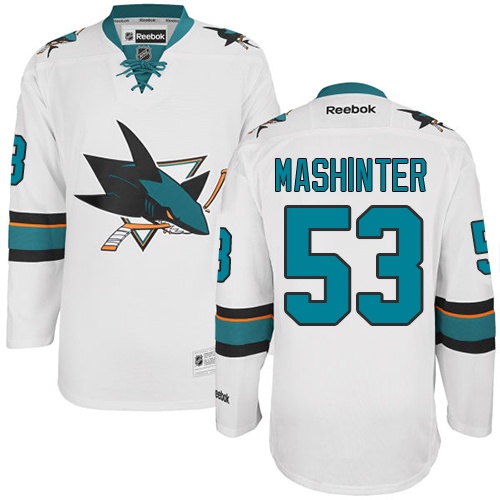 Men's Reebok San Jose Sharks #53 Brandon Mashinter Authentic White Away NHL Jersey