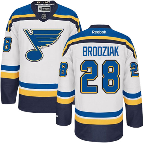 Men's Reebok St. Louis Blues #28 Kyle Brodziak Authentic White Away NHL Jersey