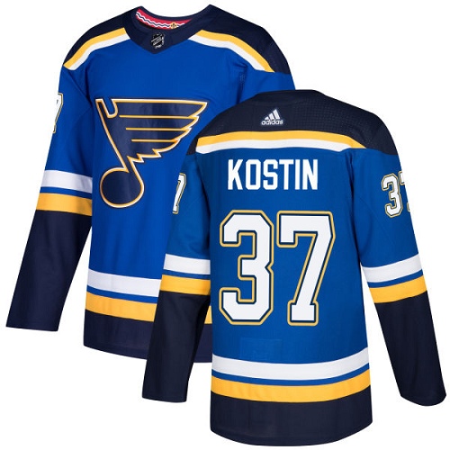 Men's Adidas St. Louis Blues #37 Klim Kostin Authentic Royal Blue Home NHL Jersey