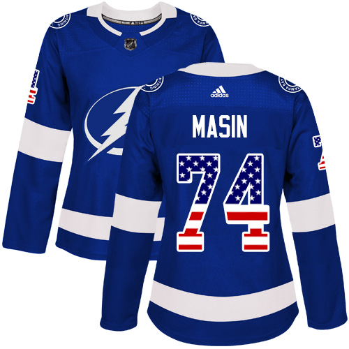 Women's Adidas Tampa Bay Lightning #74 Dominik Masin Authentic Blue USA Flag Fashion NHL Jersey